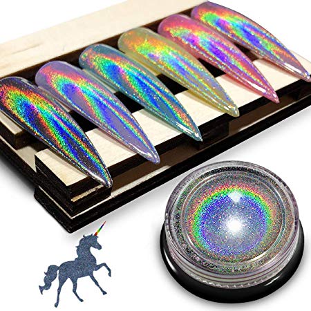 Holographic Chrome Nail Powder - iMethod Premium Salon Grade Rainbow Unicorn Mirror Effect Multi Chrome Manicure Pigment, 0.04oz/1g