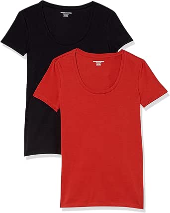 Amazon Essentials Women's Classic-Fit Short-Sleeve Scoop Neck T-Shirt (Available in Plus Size), Pack of 2