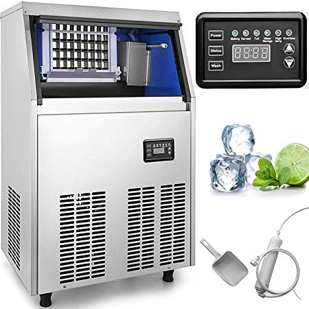 VEVOR 110V Commercial Ice Maker 132LBS/24H with 44lbs Storage Capacity Stainless Steel Commercial Ice Machine 45 Ice Cubes Per Plate Industrial Ice Maker Machine Auto Clean for Bar Home Supermarkets