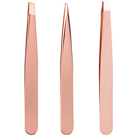 Lily England Rose Gold Trio Tweezer Set - Pointed, Straight, & Slant Precision Tweezers. Best Tweezers for Eyebrows, Ingrown Hairs, Splinters
