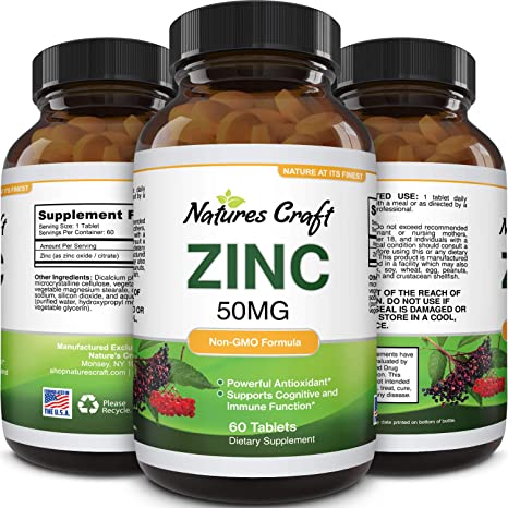 Pure Zinc Supplement 50 mg - Zinc Immune System Booster and Natural Zinc Supplement for Mood Boost Heart Health Brain Support with Hair Skin and Nails Vitamins - Zinc 50mg Immune Support Supplement