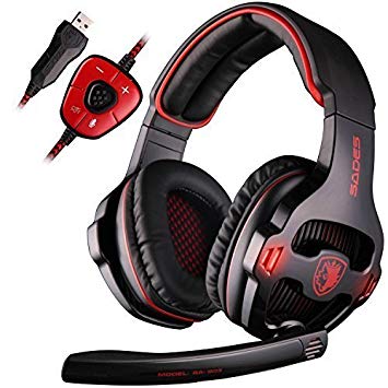 SADES SA903 Surround Sound Gaming Headset with Microphone for PC Computer Laptop (Black)