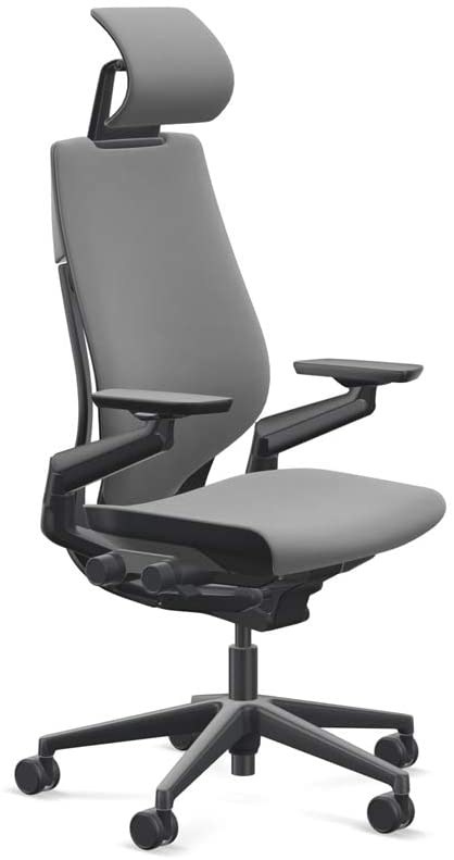 Steelcase Gesture Office Desk Chair with Headrest Plus Lumbar Support Cogent Connect Graphite 5S25 Fabric Standard Black Frame