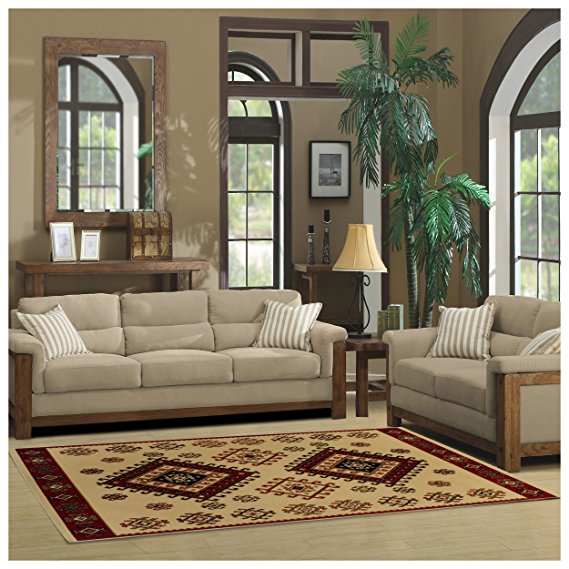 Superior Santa Fe Collection 8' x 10' Area Rug, Attractive Rug with Jute Backing, Durable and Beautiful Woven Structure, Bright and Bold Southwest Style - Ivory