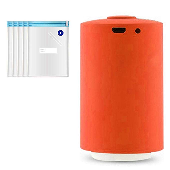 Tenlso Handheld Vacuum Sealer, USB Rechargeable Cordless Mini Pump with 5 Vacuum Zipper Bags and 1 Sealing Clip (Orange)