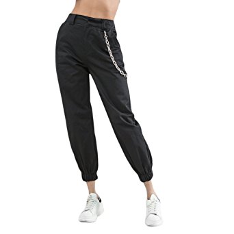 Helisopus Women's Stylish Loose Fit Hipster Cargo Jogger Harem Pants With Chain Elastic Feet