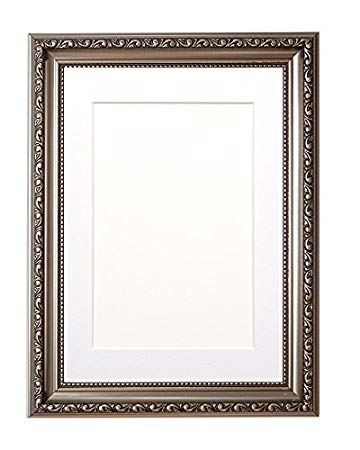 Ornate Shabby Chic Picture/Photo/Poster frame - With an MDF backing board – Gun Metal Frame with White Mount- 16"x12" for 12"x10 " picture - FBA - mos-gnmwht-16-12-2