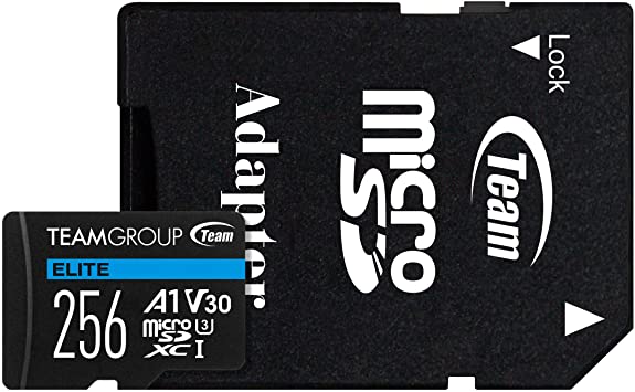 TEAMGROUP Elite A1 256GB microSDXC UHS-I U3 V30 A1 High Speed Flash Memory Card with Adapter for Phone, Android Mobile Device, 4K Shooting TEAUSDX256GIV30A103 (Read Speed up to 90MB/s)