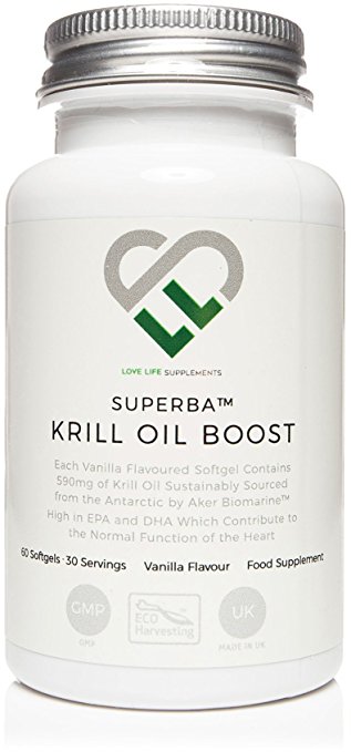 Superba Krill Oil Boost by LLS | Sustainably Sourced by Aker Biomarine | 590mg x 60 Softgels | Pure - Non Toxic - Free of Environmental Contaminants | Higher Source of EPA DHA | Vanilla Flavour | Made in UK under GMP License