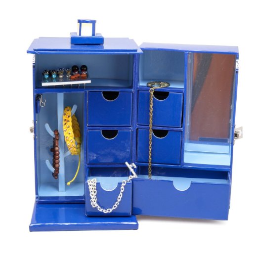 Doctor Who Tardis Jewelry Box - Includes 7 Drawers, Mirror, and Ring Hanger