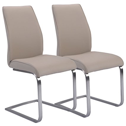 Giantex 2 Pcs Dining Chairs High Back Gray PU Leather Furniture Modern Seat New