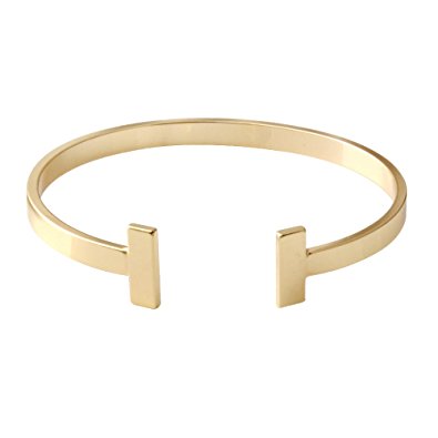 SENFAI Simple Gold and Silver Double "T" Copper Cuff Bracelet