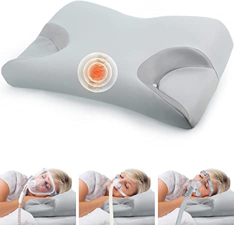 CPAP Pillow for Side Sleepers, [NEWEST] Cooling Sleep Apnea Pillow for CPAP User - Reduce Air Leak, Hose Tangle, Mask Pressure, IKSTAR Memory Foam Neck Support Nasal Pillow Side, Back, Stomach Sleeper