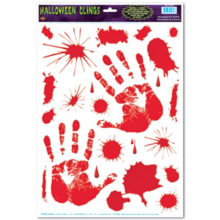 Beistle Bloody Handprint Clings, 12-Inch by 17-Inch Sheet