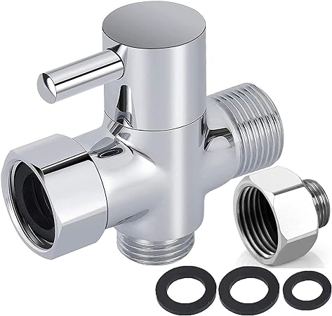 Brass Metal T Adapter with Shut Off Valve,T Adapter for Toilet 7/8” X 7/8” X 1/2 or 9/16”,3-Way Tee Connector for Handheld Bidet Toilet Sprayer,Bidet T Valve Adapter Chrome Plated