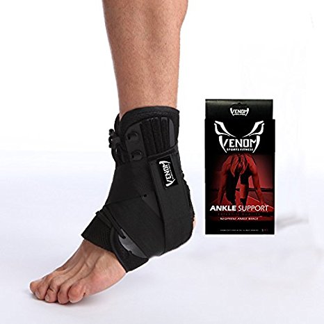 Venom Neoprene Ankle Brace Lace Up Support - Adjustable Stabilizers & Elastic Compression for Sprained Foot, Tendonitis, Basketball, Volleyball, Soccer, MMA, Athletics, Running, Sports, Men, Women