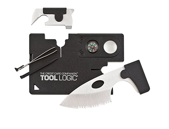 SOG Credit Card Companion with Lens/Compass ToolLogic CC1SB - 9 Tools, Black, 2" Blade