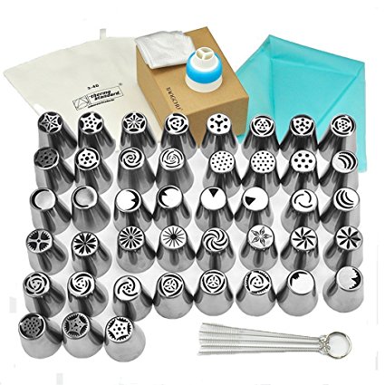 TANGCHU TANGCHU Russian Piping Tips 56PCS/SET Stainless Steel Large Size Icing Syringe Set DIY Coupler Nozzle With Packing Box, , silver