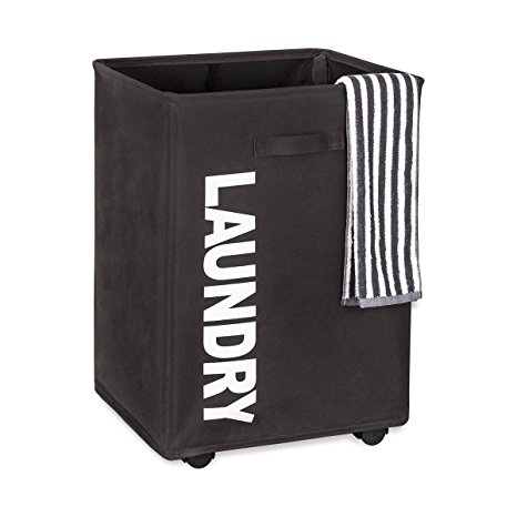 WOWLIVE Large Rolling Collapsible Laundry Hamper Foldable Tall Rectangular Laundry Basket with Wheels Waterproof Corner Standing Baby Home Organizer Storage Bin (Chocolate brown)