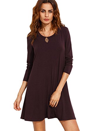 ROMWE Women's Crew Neck Long Sleeve Casual Loose Tshirt Dress Tunic Tops