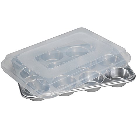 Nordic Ware Natural Aluminum Commercial Muffin Pan with Lid, 12 Cup