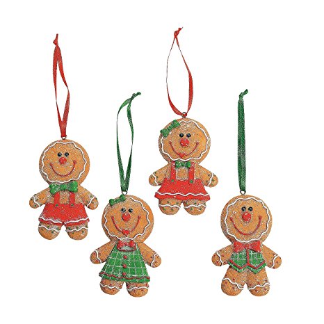 Dozen (12) Adorable Big Head GINGERBREAD Man/Boy/Girl Cookie CHRISTMAS Tree ORNAMENTS/GLITTERY Resin 3.5" Decorations/HOLIDAY DECOR/CANDY/Sweets