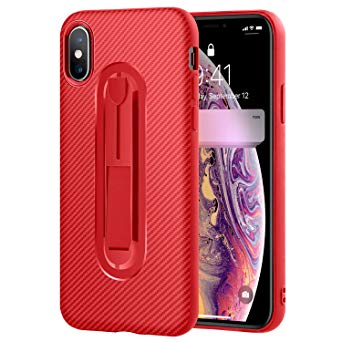 iPhone Xs Case/iPhone X Case with Invisible Kickstand, Hiiiman Thin Phone Cover with Durable Soft TPU Compatible iPhone X/Xs 5.8 inch (Red)