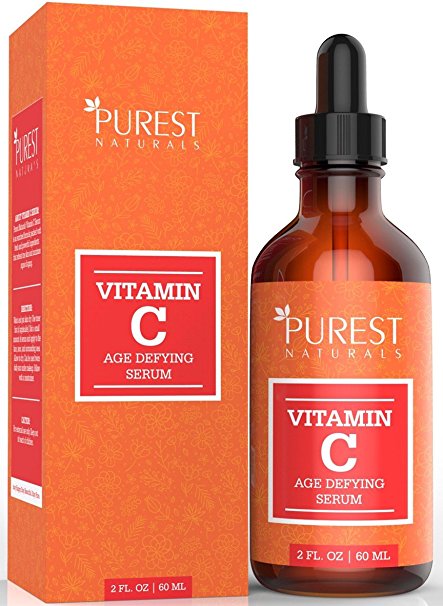 Purest Naturals Enhanced Vitamin C Serum + Hyaluronic Acid For Face - Double Size 2 Oz - Best Skin Brightening & Anti Aging Formula - Fades Age Spots, Fine Lines & Sun Damage - Organic 20% Vitamin C