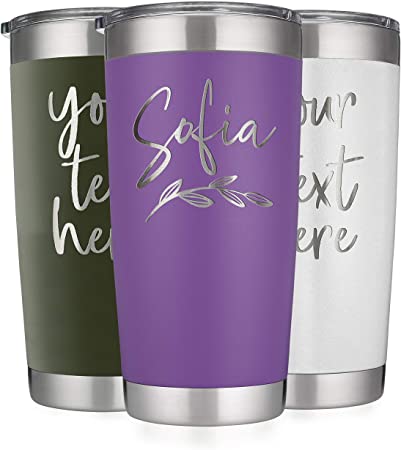 Personalized Tumblers 20 oz. Purple with Lid - 12 Design | Coffee Mug for Women | Double Wall Vacuum Insulated Coffee Travel Mug, Personalized Cups with Name