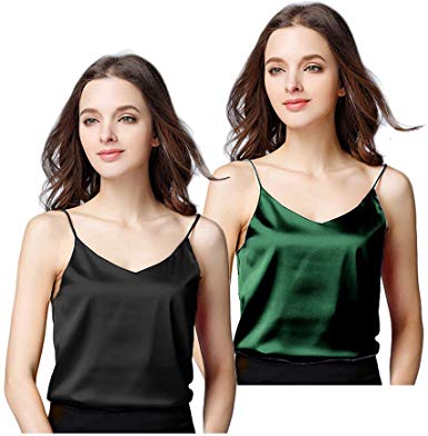 Sexy Women's Silk Tank Top Ladies Camisole Silky Loose Sleeveless Blouse Tank Shirt with Soft Satin