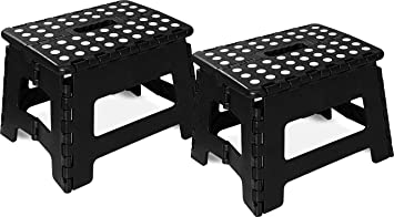 Utopia Home Foldable Step Stool for Kids - 11 Inches Wide and 8 Inches Tall - Holds Up to 300 lbs - Lightweight Plastic Design (Black, Pack of 2)