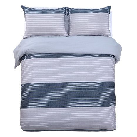 Bermo Striped Parallel 200-Thread-Count 100 Percent Cotton Full/Queen 3-Piece Duvet Cover Set