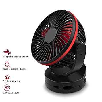 PXTAI Mini Portable Desk Fan with 4 Speed Adjustable USB Rechargeable 3600mA Battery Powered Fan, 360 Degree Rotation, Compact and Fashionable for Baby Stroller, Outdoor Activities(Black)