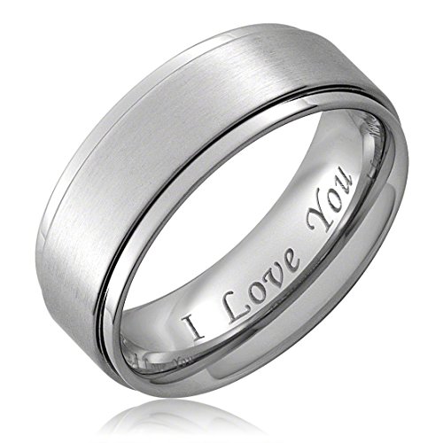 Cavalier Jewelers 8MM Men's Titanium Ring Wedding Band Engraved "I Love You"