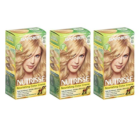 Garnier Nutrisse Permanent Hair Color Non-Drip Formula | Light Golden Blonde Number 93 | 3-Pack