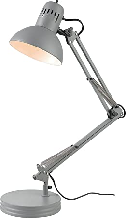 Globe Electric 56106 Architect 28" Spring Balanced Arm Desk Lamp, Matte Gray, On-Off Rotary Switch on Shade, Interchangeable Base and Clamp Arm Design