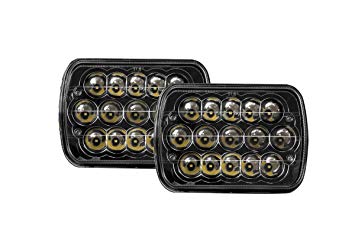 Bear Claw LED BC-7x6-blk Headlight Conversions 15 Chip Sealed Beam to H4 Harness Clear Diamond Cree, Black