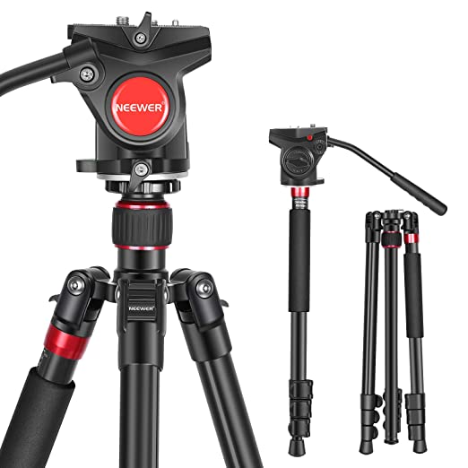 Neewer 2-in-1 Aluminum Alloy Camera Tripod Monopod 66 inches/168cm with 1/4 and 3/8 inch Screws Fluid Drag Pan Head and Carry Bag for Nikon Canon DSLR Cameras Video Camcorders Load up to 26.5 pounds