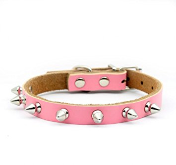 Namsan Puppy Dog Pet Doggie Cats One Row Spiked Leather Collars Necklaces (black,brown,pink,red) &(XS ,Small, Medium, Large)