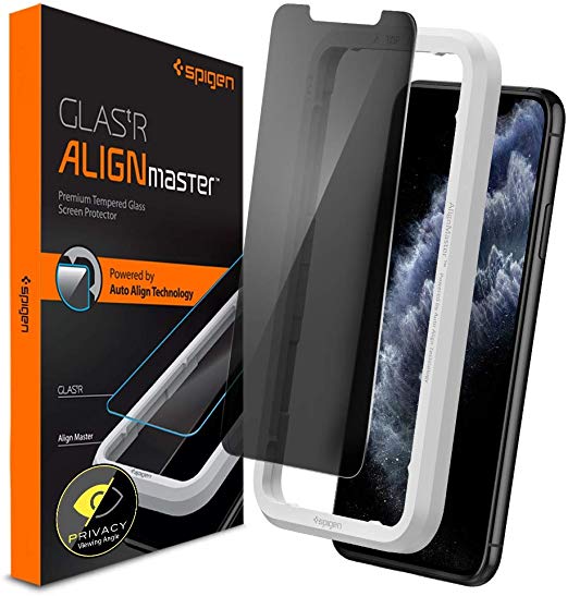 Spigen, 1Pack, iPhone 11 Pro Max / iPhone XS Max Privacy Screen Protector, Align Master, Auto-Align Technology, Case Friendly, Face ID Compatible, iPhone 11 Pro Max / XS Max Privacy Tempered Glass