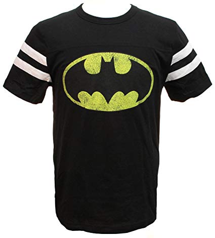 DC Comics Batman Classic Logo Striped Sleeves Black T-shirt
