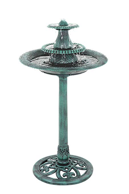 ZENY Birdbath Pedestal Bird Bath Outdoor Garden Decor Vintage Yard Art (Green w/Pump)