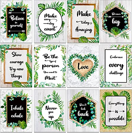 12 Pieces Inspirational Wall Posters Motivational Posters Inspirational Bulletin Board Decorations Simply Boho Poster Positive Quote Wall Poster Art Prints for Office (Classic Style, 8 x 10 Inch)