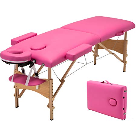 Uenjoy Folding Massage Table 84'' Professional Massage Bed With Free Carrying Bag Pink