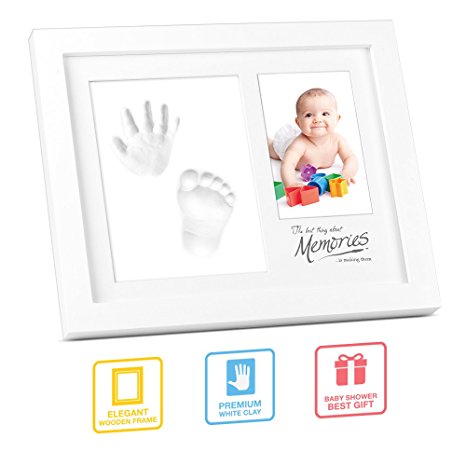 Hand Footprint Photo Frame, multifun DIY Baby Keepsake Picture Frame Kit for Newborn Boys and Girls, Perfect Baby Shower Gifts for Registry, Memorable Clay Casting Kit Decor for Room Wall or Table