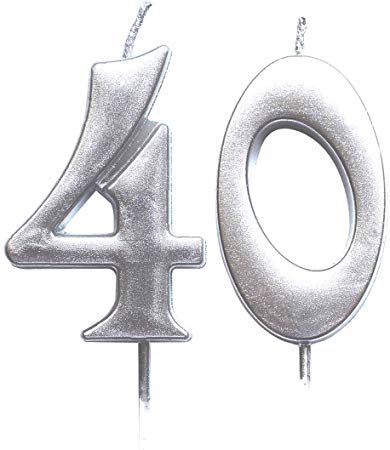 MAGJUCHE Silver 40th Birthday Numeral Candle, Number 40 Cake Topper Candles Party Decoration for Women or Men