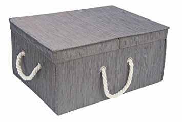 Storage Box with Double-open Lid and Strong Cotton Rope Handle, Foldable Clothes Closet Organizer By StorageWorks, Dark Brown, Bamboo Style, Jumbo