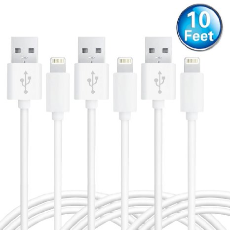Armii® 10 Feet (3 Pack) Lightning to USB Cable Durable and Fast Extra Long Charger