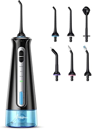 Water Flosser Cordless for Teeth, Electric Teeth Cleaner IPX7 Waterproof Portable and Rechargeable Dental Oral Irrigator with Semi-Hidden Water Tank 6 Jet Tips for Home Travel Braces & Bridges Care