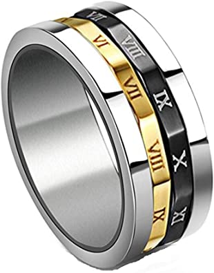 JAJAFOOK Gold Silver Black Spinning Stainless Steel Roman Numerals Mens Womens Ring